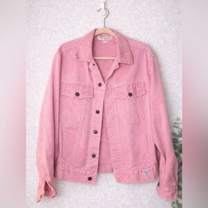 Vintage Guess Georges Marciano Pink Denim Jacket Made in USA Triangle Logo Y2K